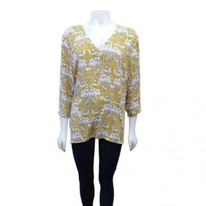 Banana Republic Yellow Grey Boho Tunic  Blouse Size XL